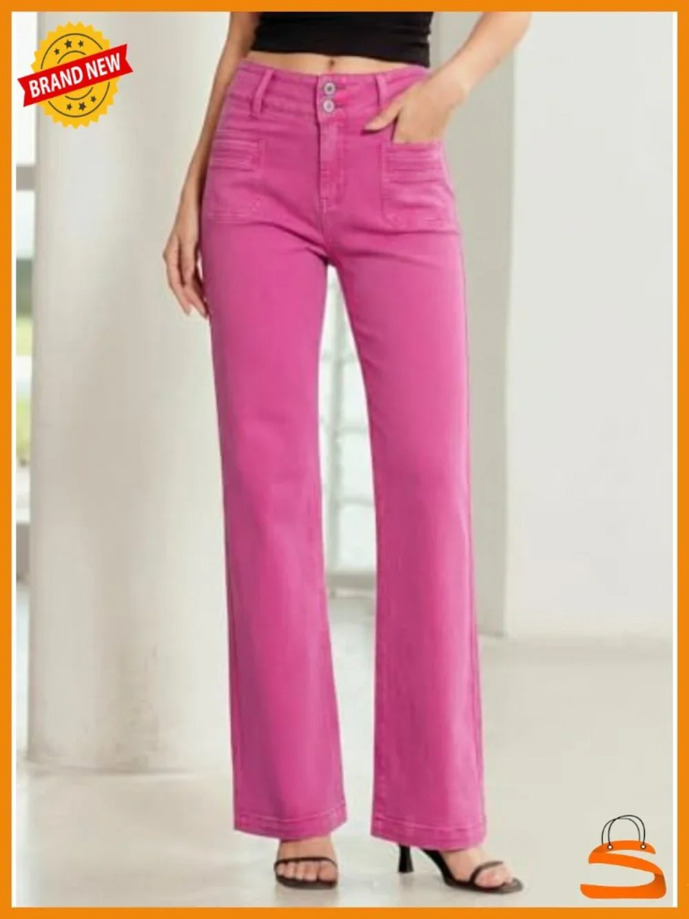 Women's Wide Leg Jeans High Waisted Tummy Control Stretchy Pockets